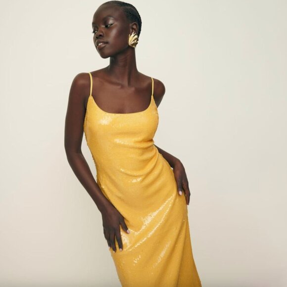 Reformation Dresses & Skirts - NWT Reformation Mariska Dress in Ochre Sequin Yellow Size 2